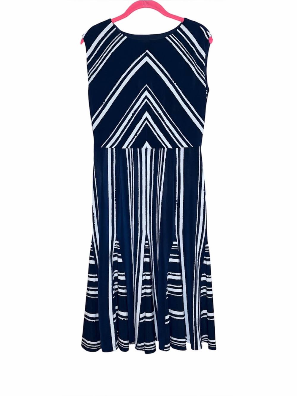 Jones New York 4P Navy White Geometric Stripe Midi Dress Petite